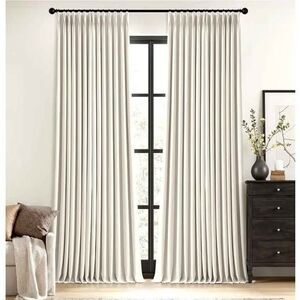 120" L/ SET- Blackout linen blend curtains natural color pinch -2panels NEW
